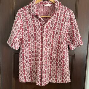 ZARA Red & White Textured cotton Blend Striped Cabana Shirt Camp Shirt Medium